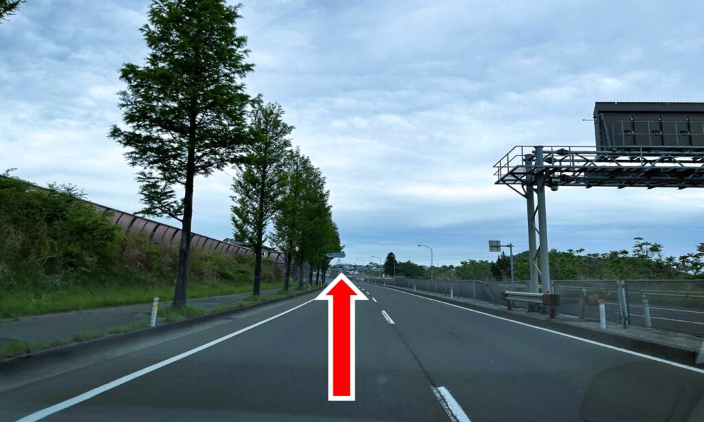 西道路をしばらく愛子方面に進んでください。1つ目の信号は直進です。